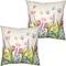Summer Floral Throw Pillows Cover 18x18 Set of 2 Pink Tulip Flower Pillow Covers Lavender Dandelion Butterfly Decorative Pillow Case for Farmhouse Patio Sofa Couch